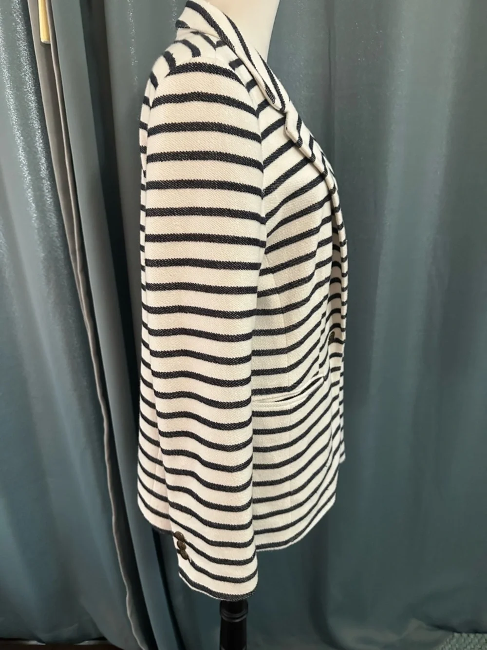 LOFT Striped Blazer Women Size 12 Navy White Knit Jacket Nautical Career Casual - Picture 4 of 8